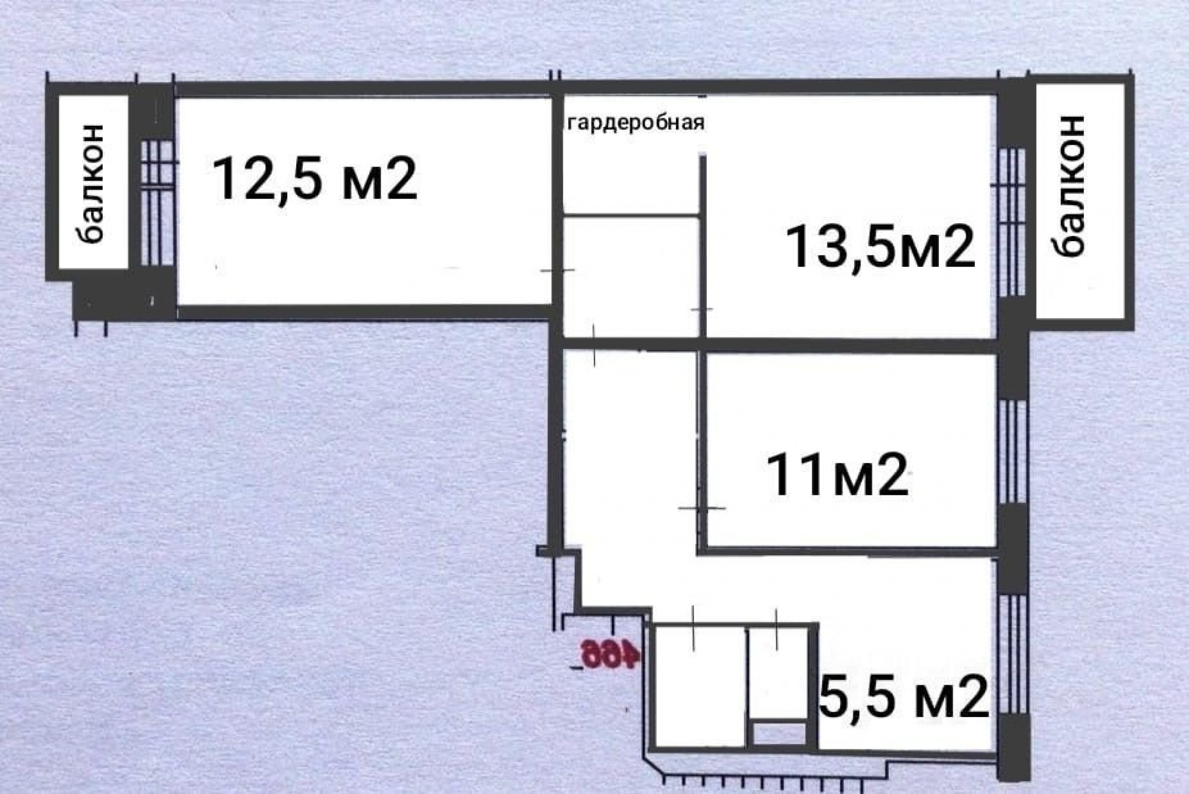 3-комн. квартира, 55 м²